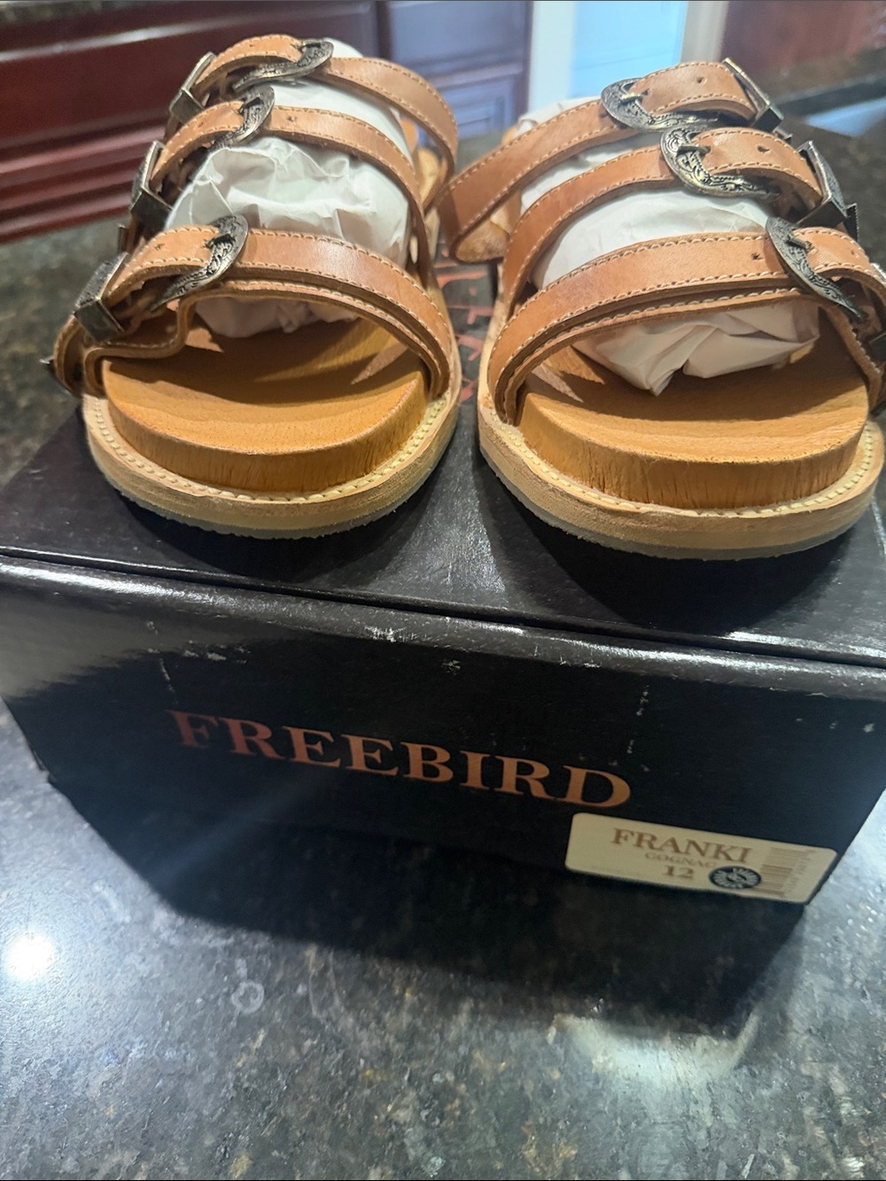 Freebird Franki Tan Triple-Buckle Leather Sandals Size 12
